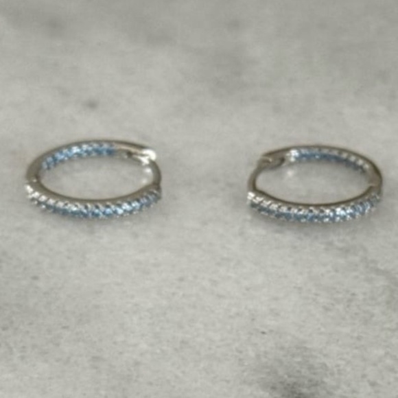 Sterling Silver Turquoise Crystal Pave Hoop Earrings 

Brand New - Picture 1 of 4